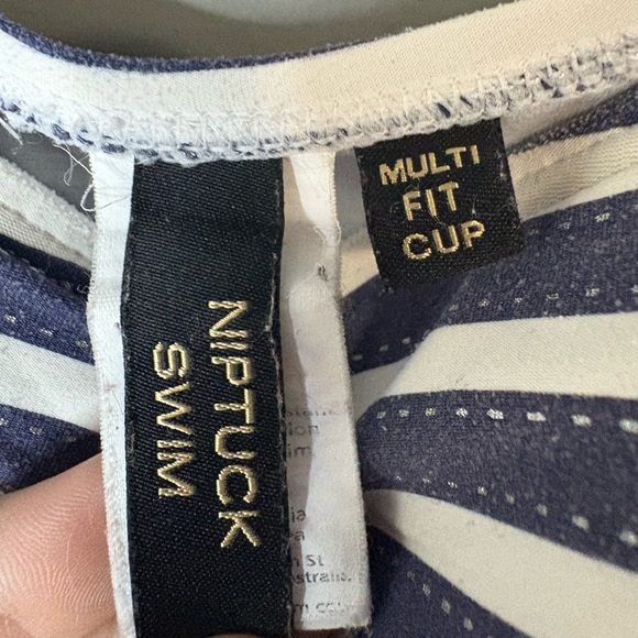 One Piece Nip Tuck Swimsuit Blue White Nautical Stripe Rouched Swim Suit Size 8 - Picture 4 of 7